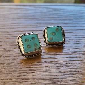 Opal inlay sterling silver dice earrings handmade